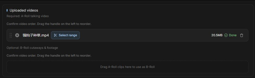 A-Roll and B-Roll sections in the Product Promo workspace