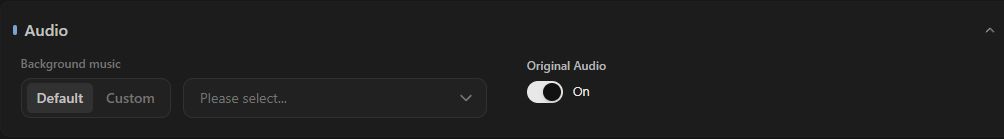 Text and audio controls in the Shorts workspace