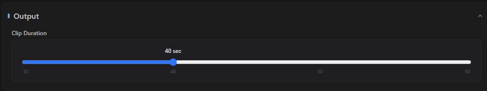 Clip duration control in the Shorts workspace